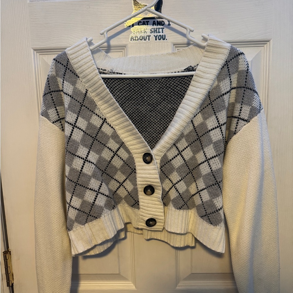 Ardene Black and Gray Argyle Cardigan